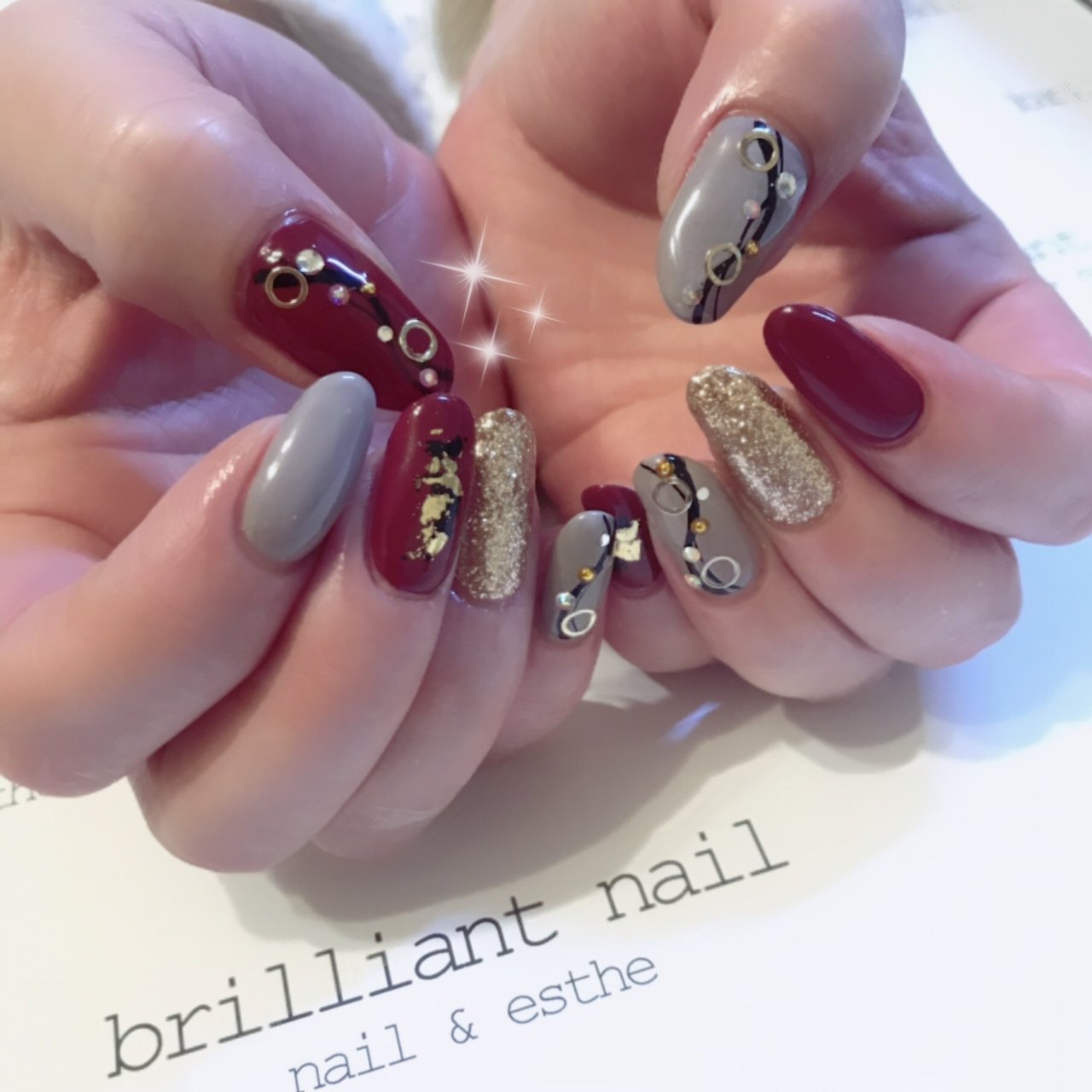 冬 ハンド ボルドー グレー ジェル Brilliantnailのネイルデザイン No ネイルブック