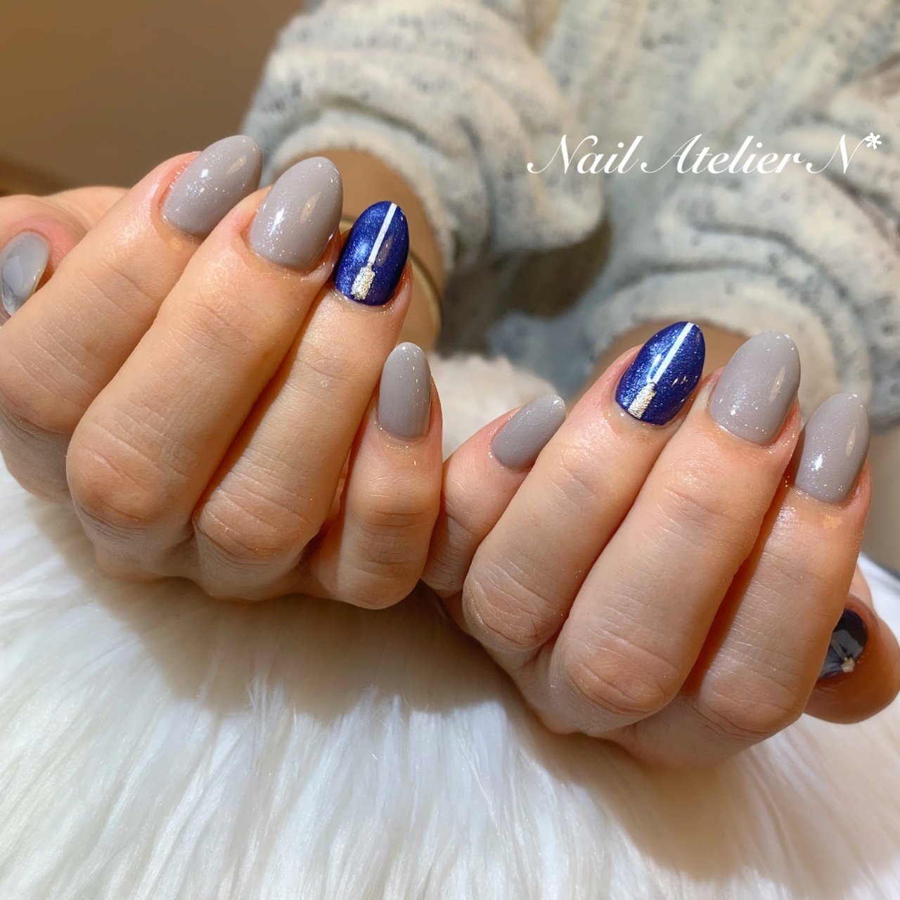 ハンド シンプル ワンカラー ネイビー グレー Nail Atelier N のネイルデザイン No ネイルブック