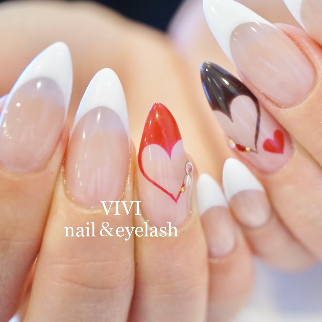 バレンタイン ハンド フレンチ 変形フレンチ ハート Vivi Nail Eyelashのネイルデザイン No ネイルブック