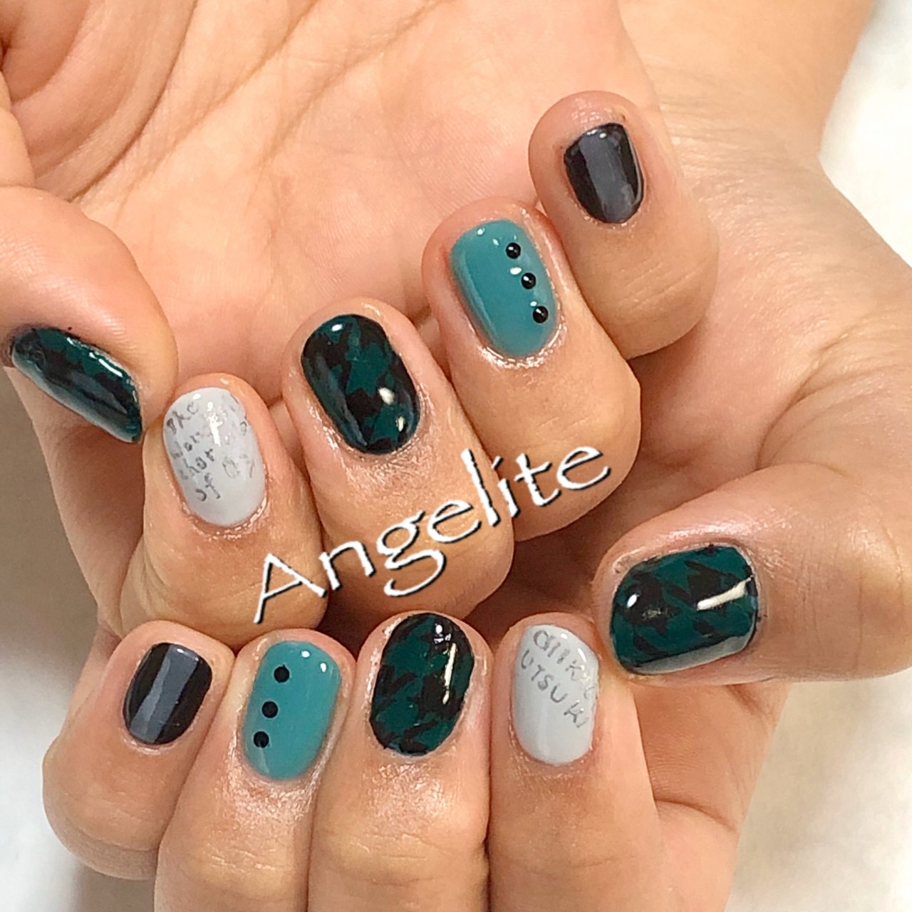 オールシーズン ハンド ワンカラー 千鳥柄 ショート Angeliteの