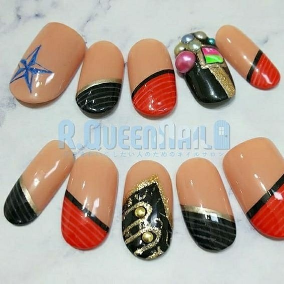 オールシーズン ライブ ハンド 変形フレンチ 痛ネイル 今村しほり 千葉 R Queennailのネイルデザイン No ネイルブック