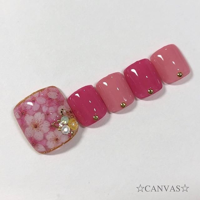 春 フット フラワー ピンク ネイルチップ Canvas Tamiのネイルデザイン No ネイルブック