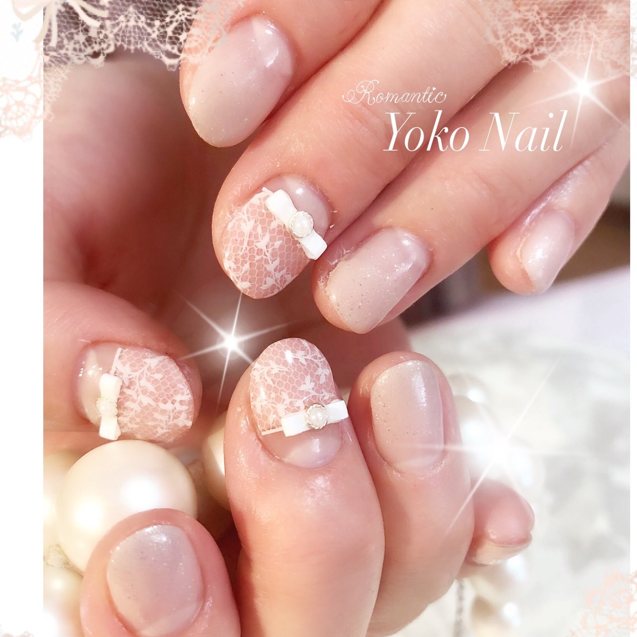 オールシーズン オフィス リボン レース ベージュ Yoko Nailのネイルデザイン No ネイルブック