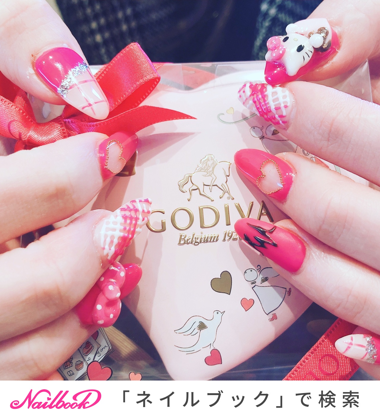 バレンタイン/ハンド/ハート/くりぬき/キャラクター - 夏木のネイル