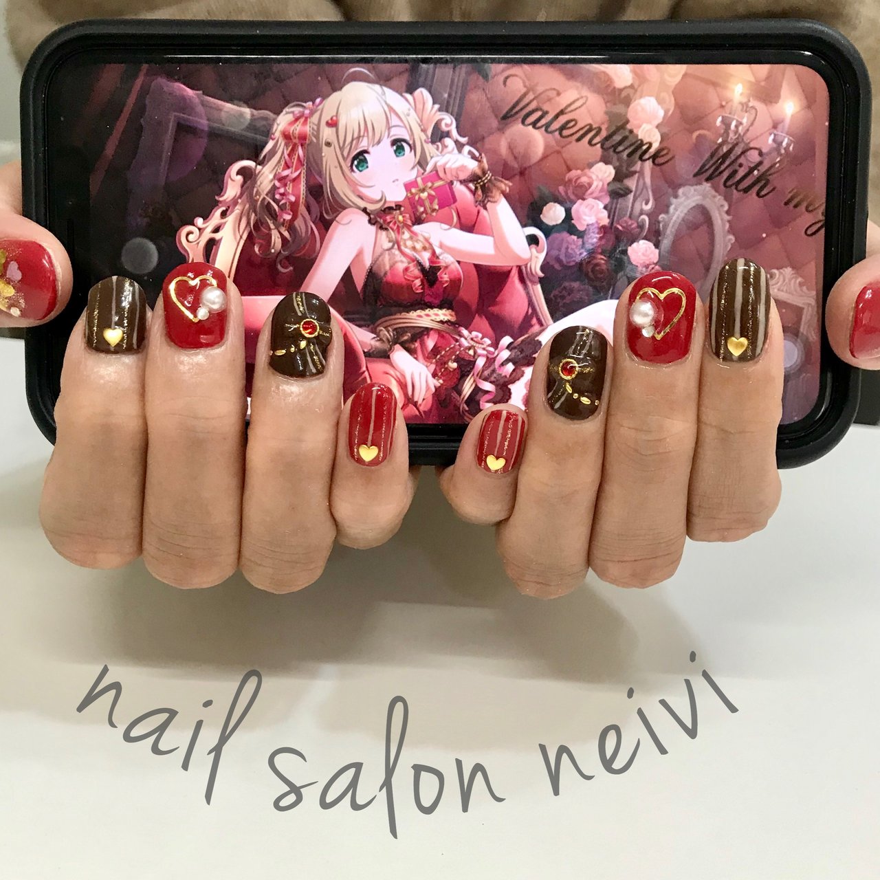 冬 バレンタイン ハンド レッド ボルドー Nailsalon Neiviのネイルデザイン No ネイルブック