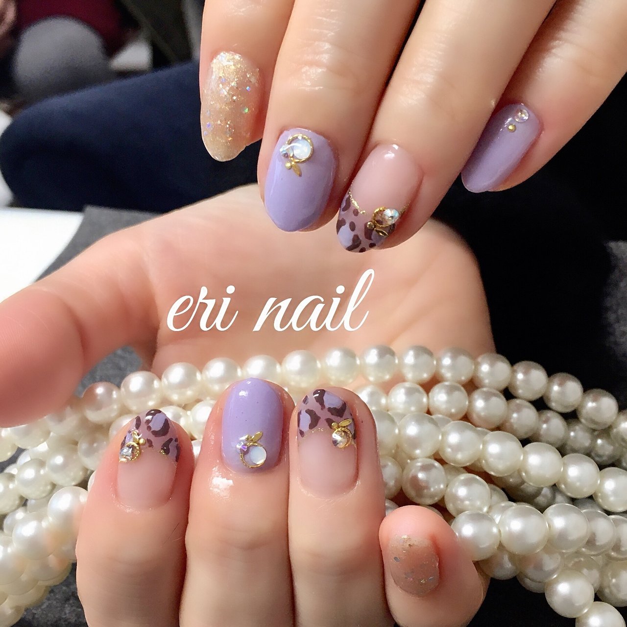 春 ハンド レオパード パープル ゴールド 名古屋市天白区 自宅ネイルサロン Eri Nailのネイルデザイン No ネイルブック