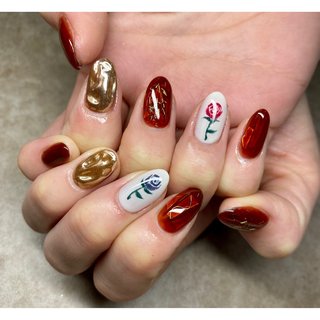 一輪のバラのネイルデザイン ネイルブック