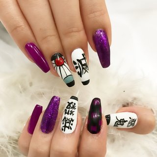 #ハンド #ジェルネイル #お客様 #市松模様 #グリッター #オールシーズン #パーティー #デート #女子会 #ハンド #変形フレンチ #ホログラム #ラメ #ブロック #ロング #ホワイト #パープル #ブラック #ジェルネイル #お客様 #K_sui #ネイルブック