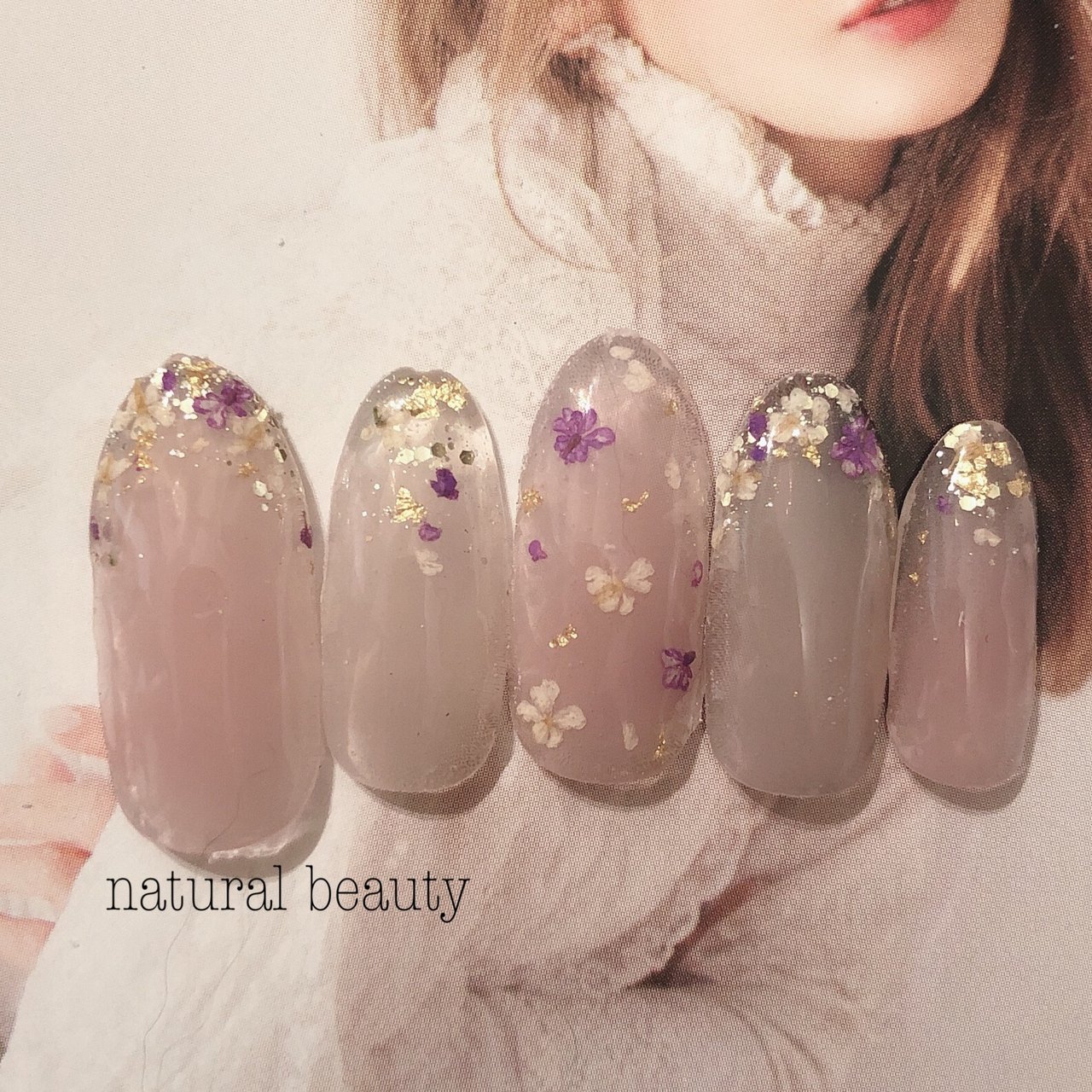 春 ハンド フレンチ 押し花 ミディアム Naturalbeautyのネイルデザイン No ネイルブック