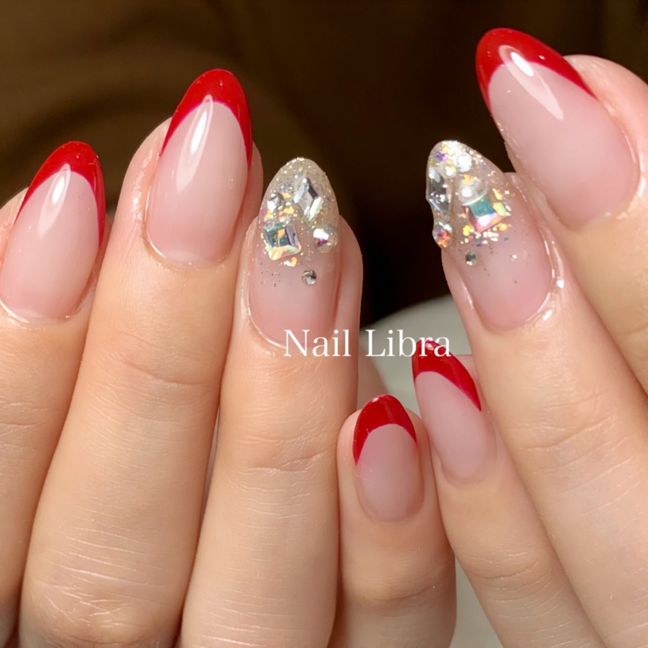 ハンド フレンチ レッド ボルドー Nail Libra ネイルリブラ のネイルデザイン No ネイルブック
