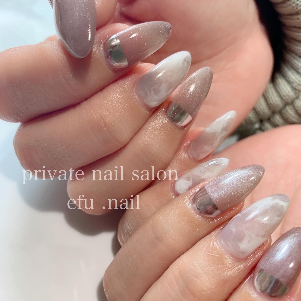 ハンド マーブル ミラー ロング ホワイト Efu Nailのネイルデザイン No ネイルブック