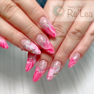 人気順 マーブル ショッキングピンクのネイルデザイン ネイルブック