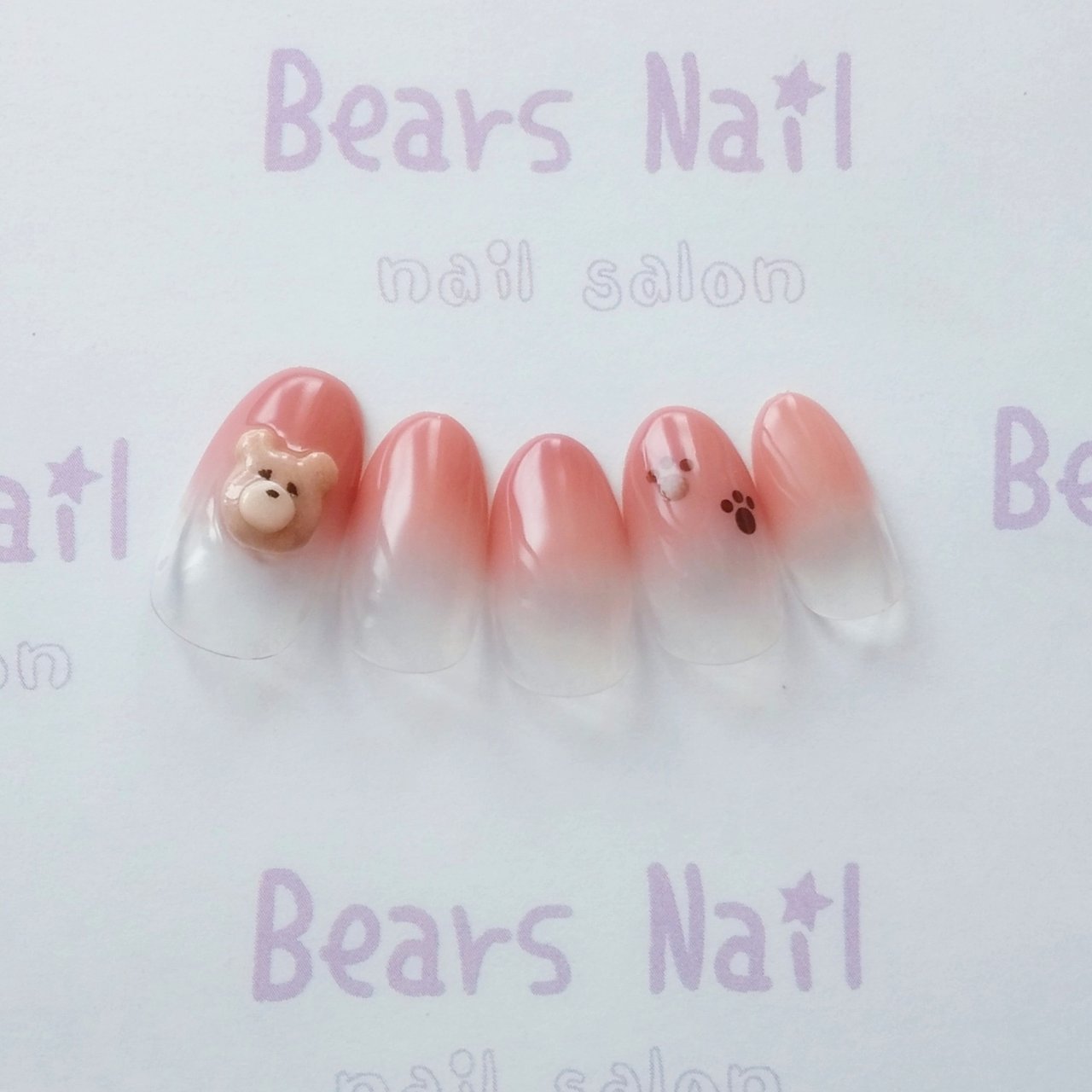 ハンド グラデーション アニマル柄 キャラクター ミディアム ゆめかわネイリストくまのネイルデザイン No ネイルブック