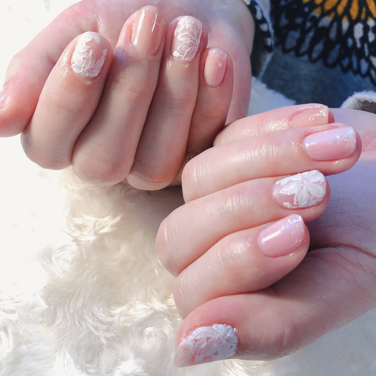 春 ハンド フラワー ショート ホワイト Nailsalon Fleurのネイルデザイン No ネイルブック