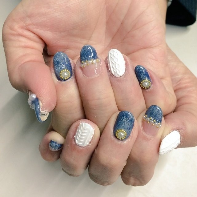 秋 ハンド デニム ニット マット ゴンちゃんのネイルデザイン No ネイルブック