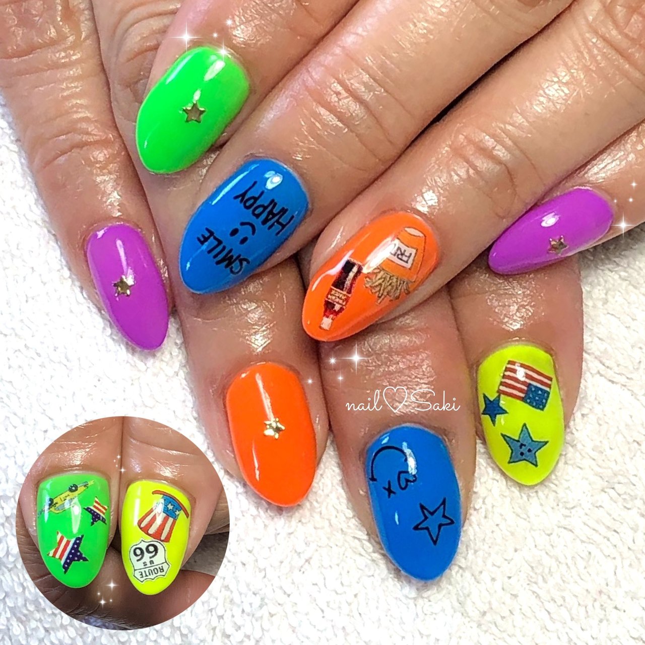 春 夏 ハンド 星 ネオンカラー Nail Sakiのネイルデザイン No ネイルブック