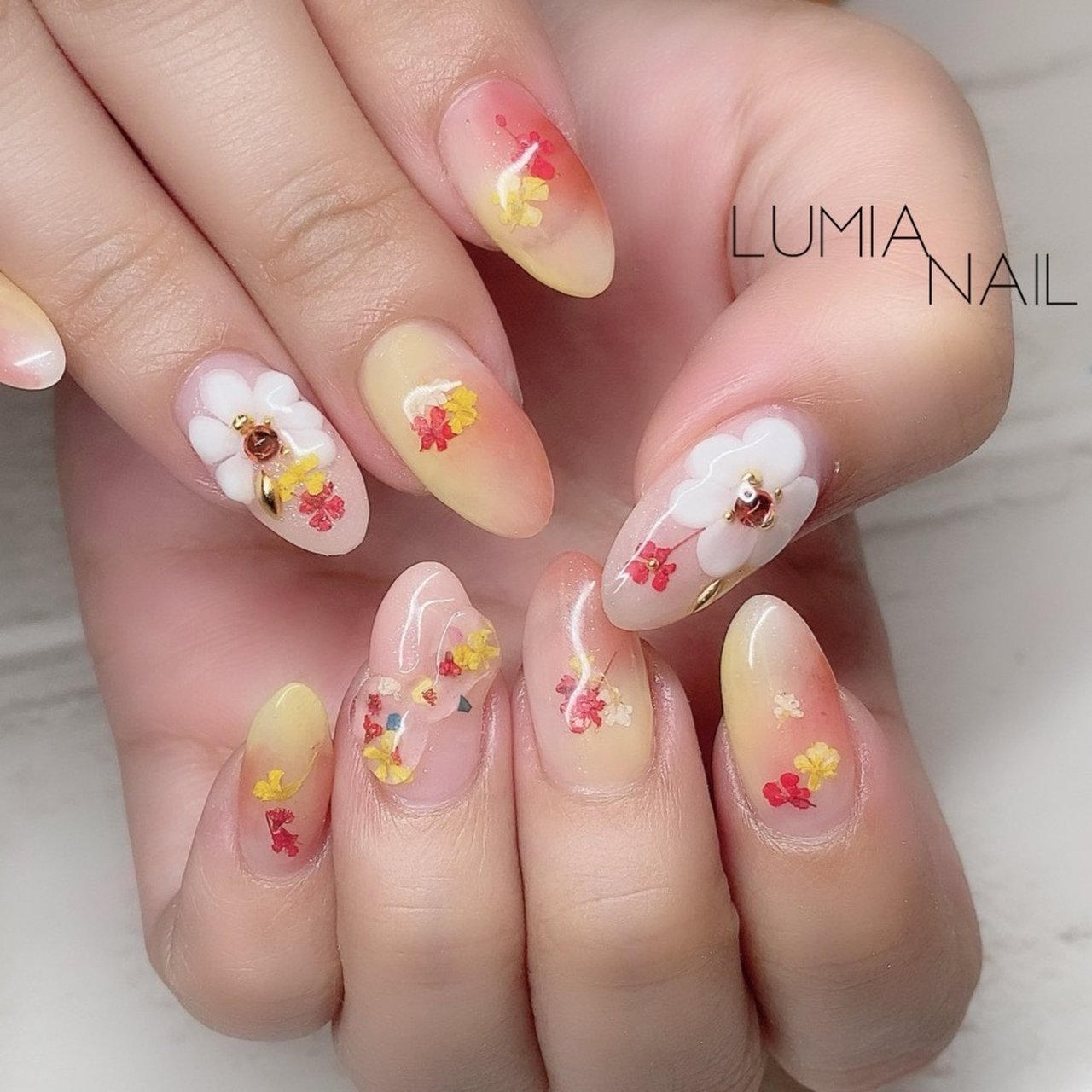 春/ハンド/ビジュー/フラワー/3D - LUMIA NAILのネイルデザイン[No