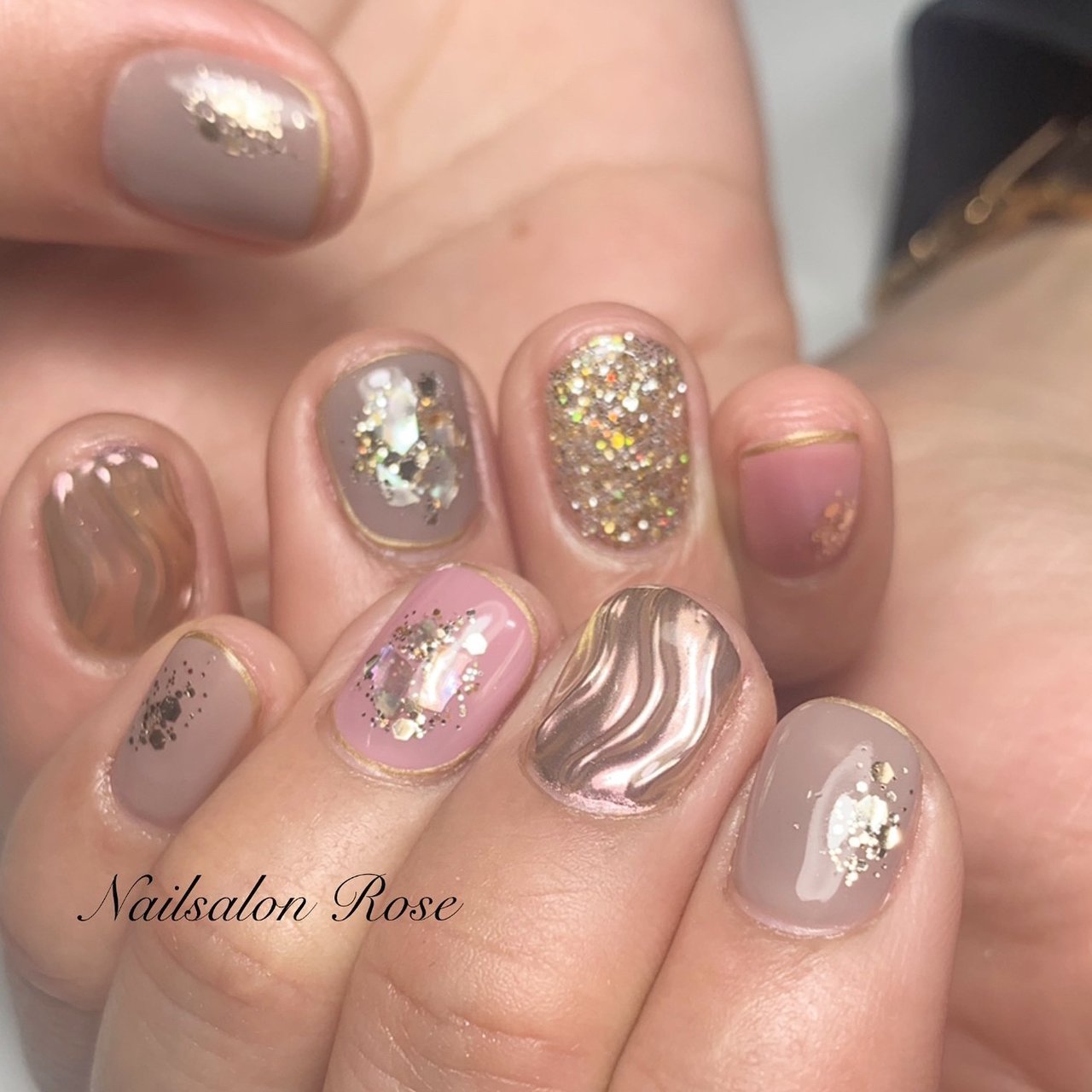 ワンカラー シェル ニュアンス ピンク グレー Nailsalon Roseのネイルデザイン No ネイルブック