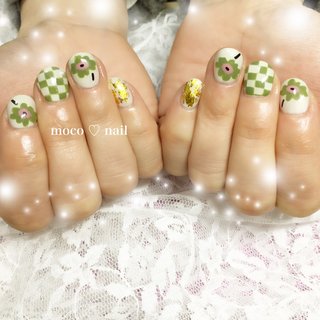 #市松模様 #市松模様ネイル #和柄 #和柄ネイル #着物ネイル #着物 #カーキ #カーキネイル #マリメッコネイルデザイン #マリメッコ #マリメッコネイル #マリメッコ柄 #金箔 #金箔ネイル #ホイル #ホイルアート #ゴールドホイルネイル #グリーン #グリーンネイル #若草色 #卒業式 #入学式 #ハンド #フラワー #チェック #ホイル #和柄 #ショート #グリーン #ゴールド #nail salon Pink Bunny #ネイルブック
