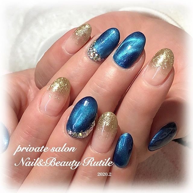 グラデーション ラメ パール ブルー ゴールド Nail Beautyrutile Risaのネイルデザイン No ネイルブック