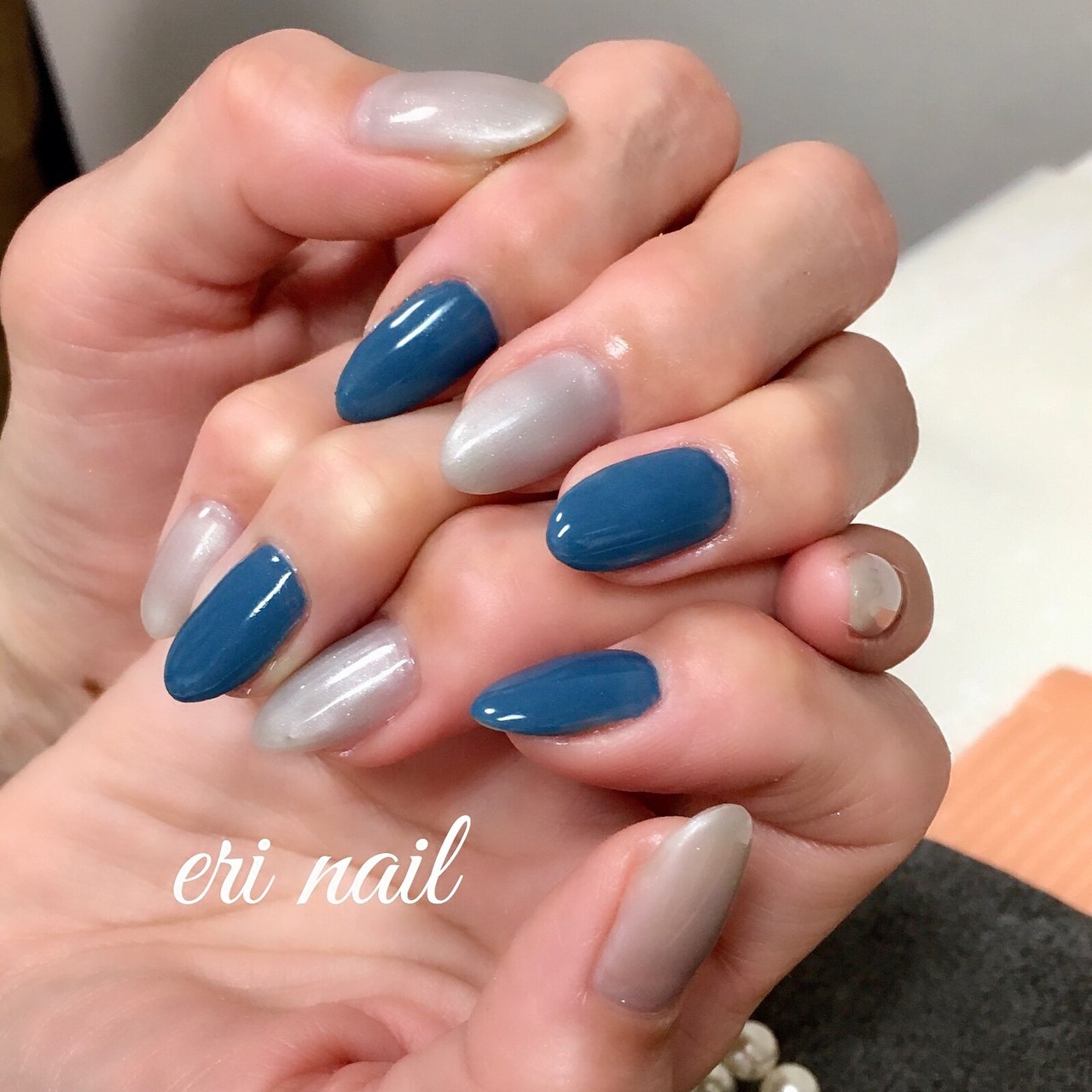 オールシーズン ハンド ブルー グレー ジェルネイル 名古屋市天白区 自宅ネイルサロン Eri Nailのネイルデザイン No ネイルブック