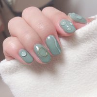 水滴 グリーン セルフネイルのネイルデザイン ネイルブック