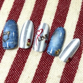 シャツみたいなストライプ柄のネイルデザイン ネイルブック