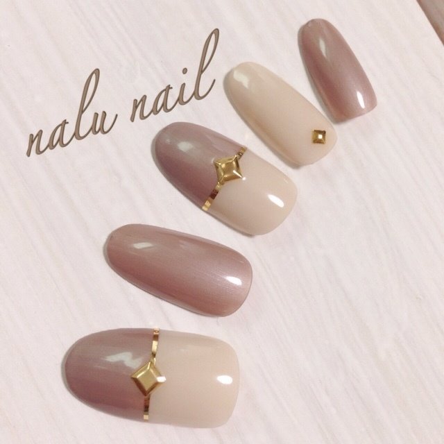 秋 オフィス バイカラー ミディアム ロング Nalu Nail Linda のネイルデザイン No 1146096 ネイルブック