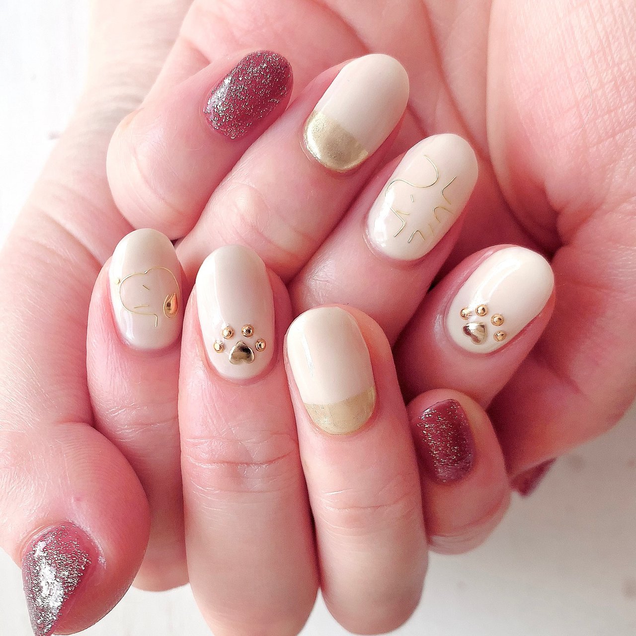 春 冬 オールシーズン ハンド フレンチ コでぶウサギのネイルデザイン No ネイルブック