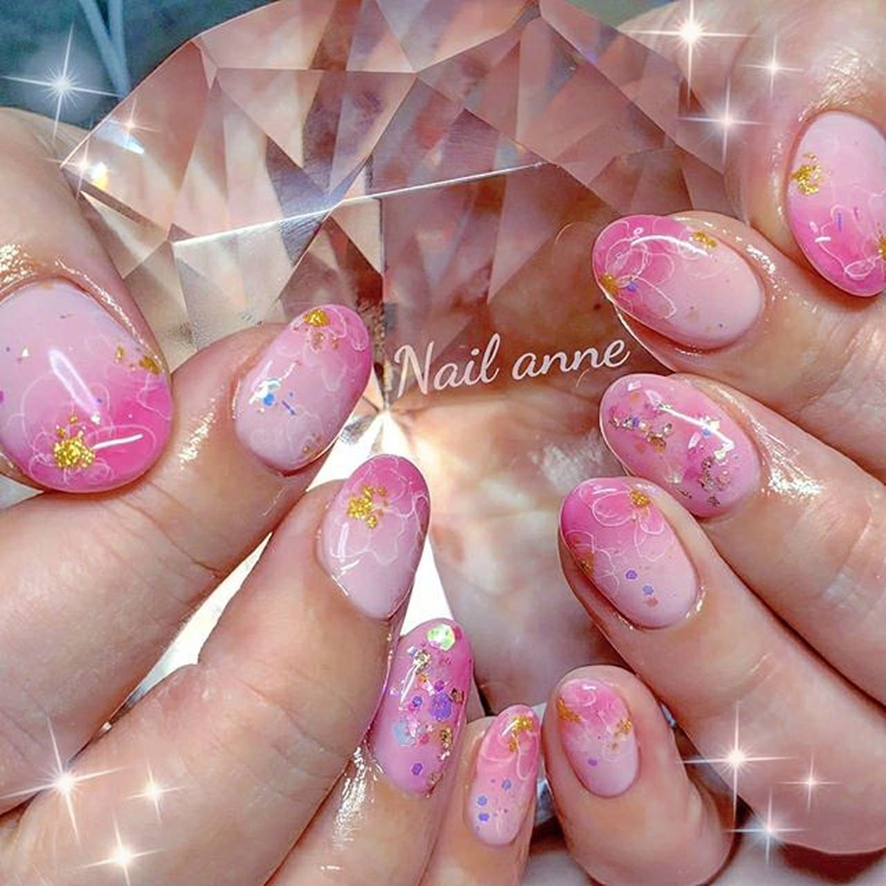 春 入学式 グラデーション たらしこみ ショート Nail Anneのネイルデザイン No ネイルブック