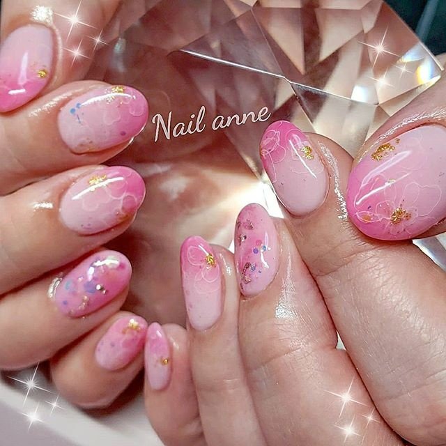 春 入学式 グラデーション たらしこみ ショート Nail Anneのネイルデザイン No ネイルブック