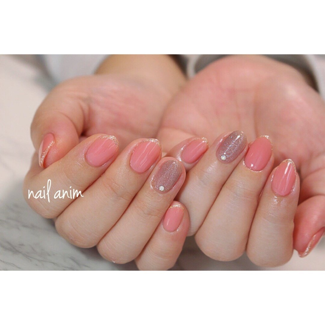 春 オフィス ハンド ラメ ワンカラー Nail Animのネイルデザイン No ネイルブック