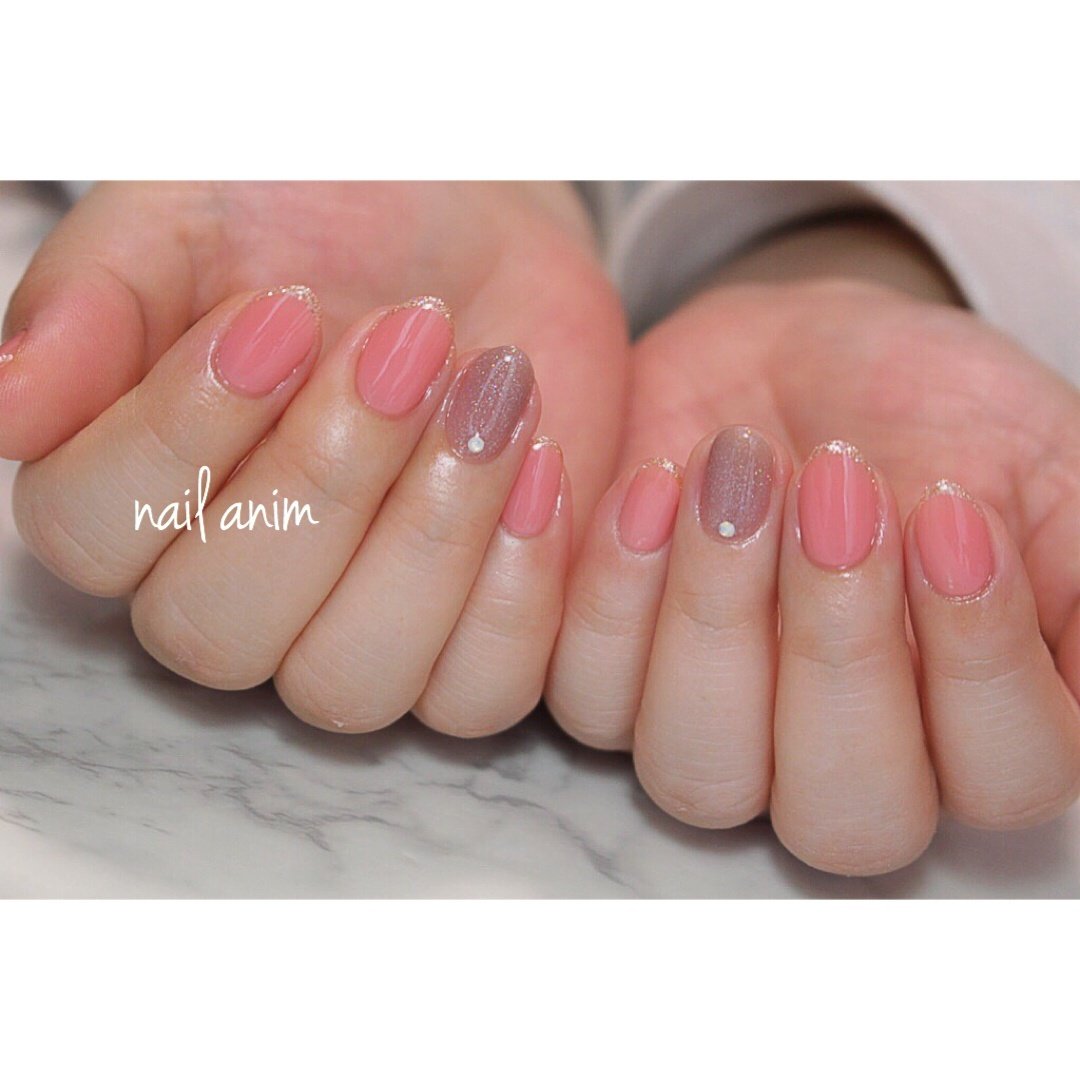 春 オフィス ハンド ラメ ワンカラー Nail Animのネイルデザイン No ネイルブック