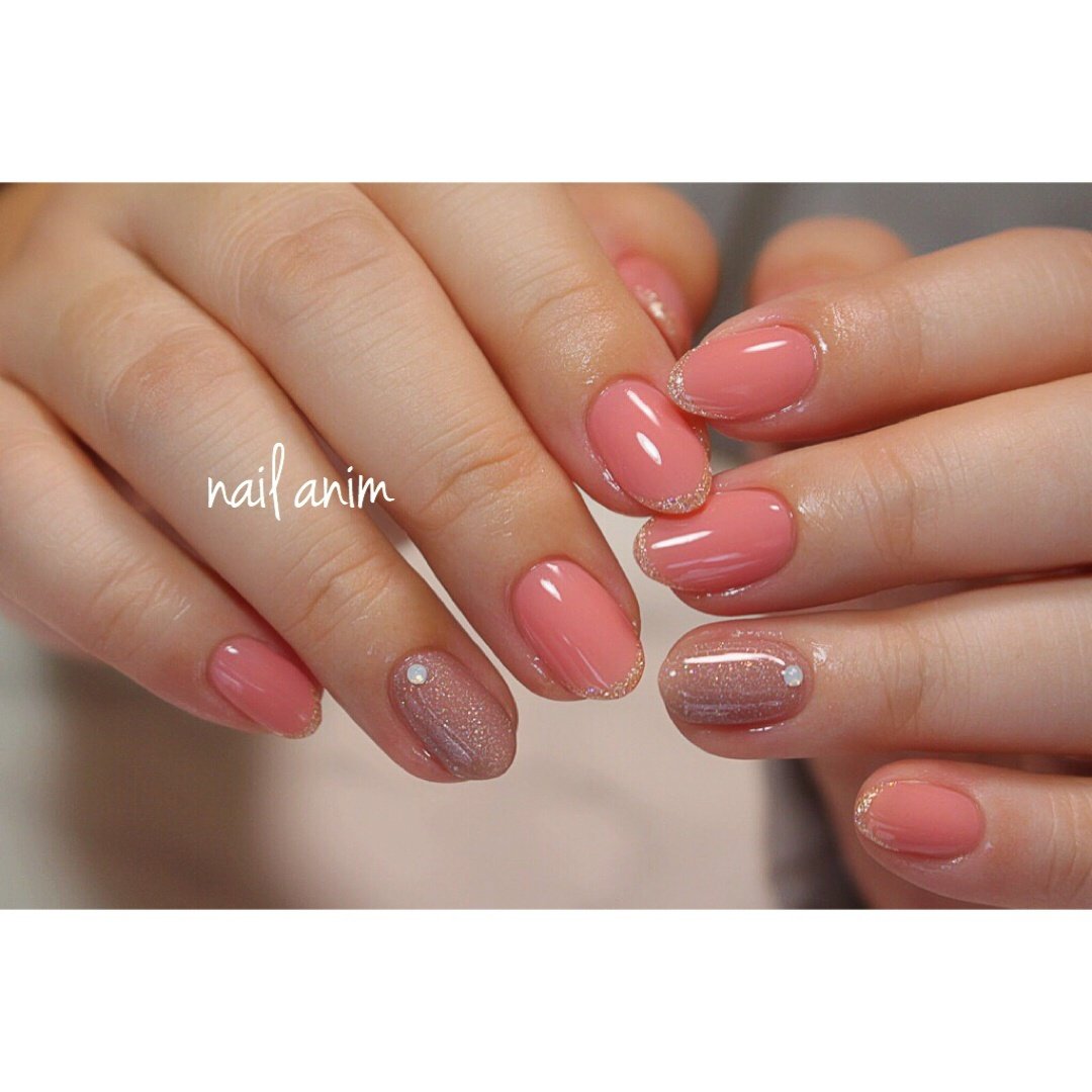 春 オフィス ハンド ラメ ワンカラー Nail Animのネイルデザイン No ネイルブック