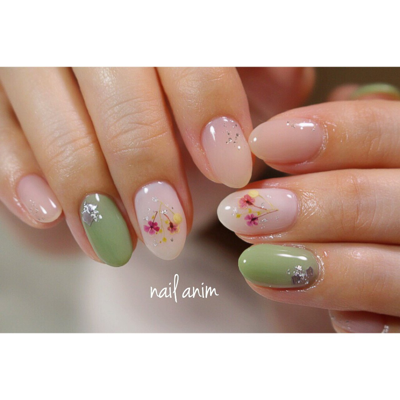 春 夏 ハンド 押し花 ミディアム Nail Animのネイルデザイン No ネイルブック