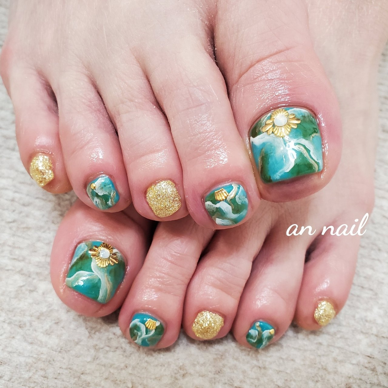 フット グリーン ターコイズ 水色 An Nailのネイルデザイン No ネイルブック