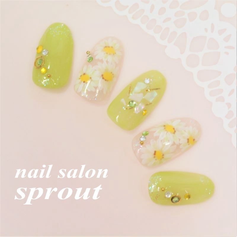 春 女子会 ハンド ワンカラー フラワー Nailsalon Sprout 池袋のネイルデザイン No ネイルブック