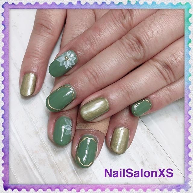 春 ハンド シンプル フラワー グリーン Nailsalonxsのネイルデザイン No 521 ネイルブック