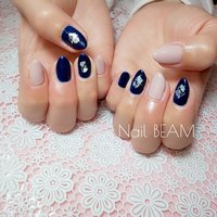 ピンク ネイビー シルバーのネイルデザイン ネイルブック
