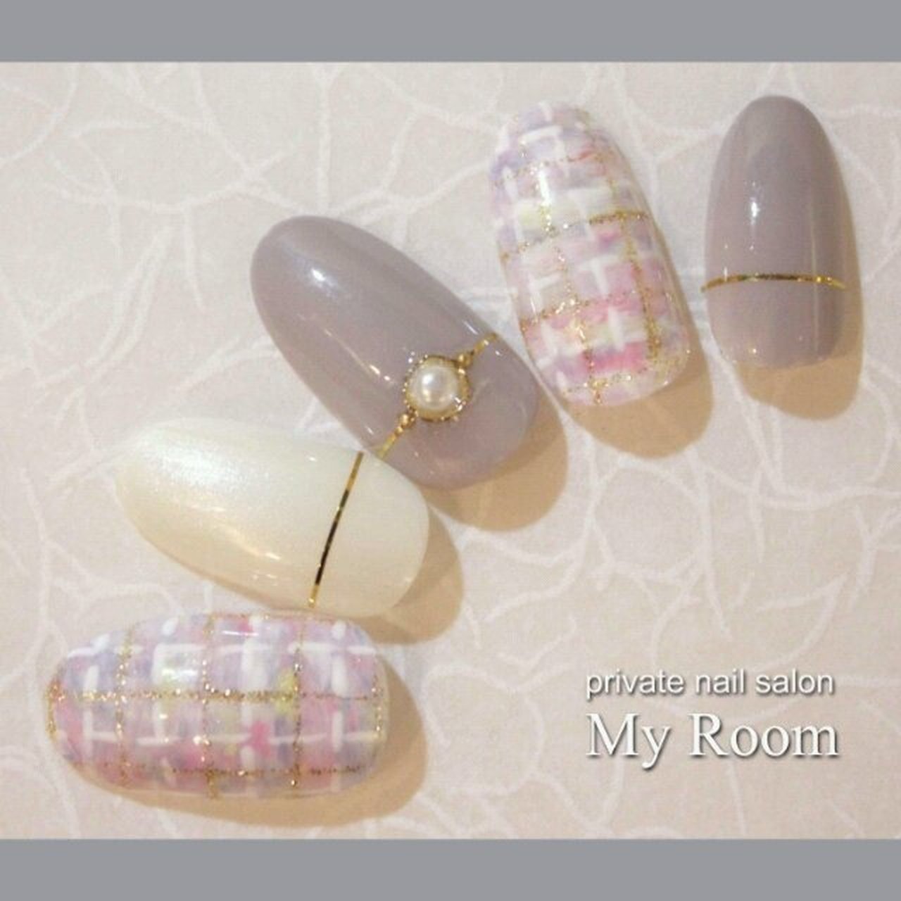春/秋/ハンド/チェック/ツイード - my_roomのネイルデザイン[No  