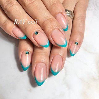 人気順 シンプル フレンチ エメラルドグリーンのネイルデザイン ネイルブック