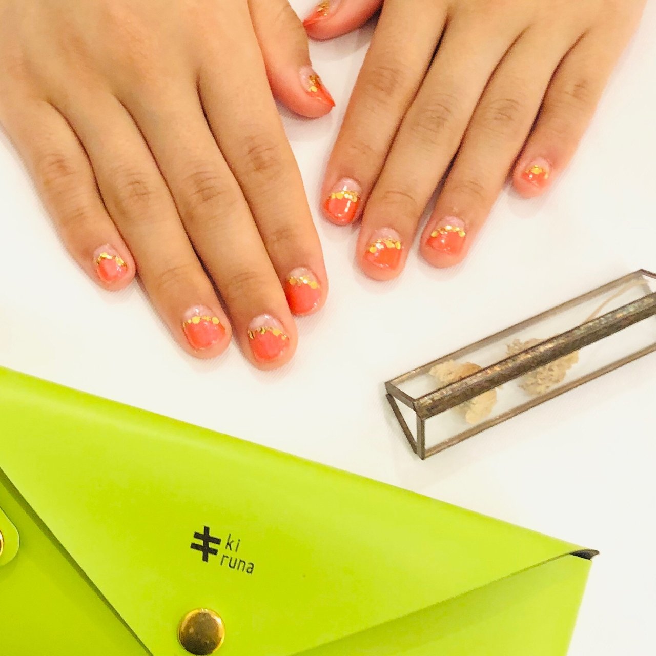 春 ハンド フレンチ ミディアム オレンジ 巣鴨のネイルサロン えがお爪工房 のネイルデザイン No ネイルブック