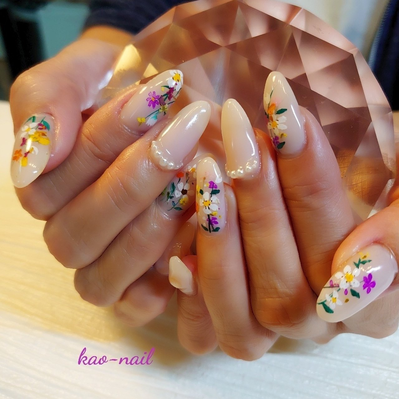 春 ハンド フラワー パール ロング Kao Nailのネイルデザイン No ネイルブック