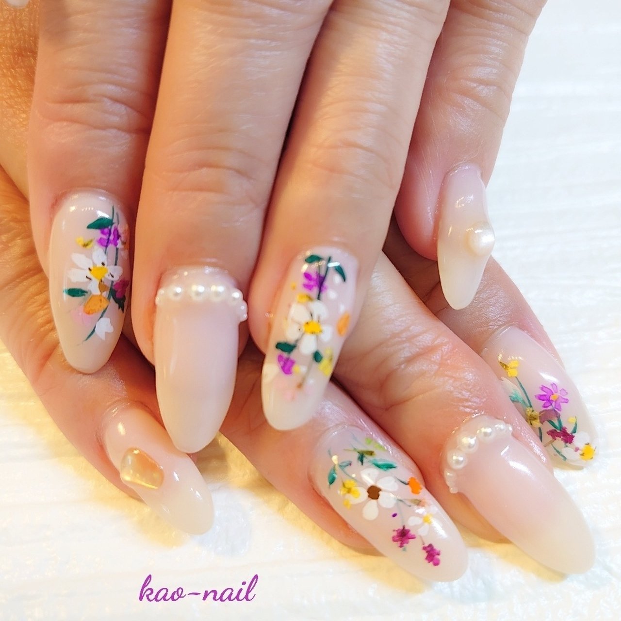 春 ハンド フラワー パール ロング Kao Nailのネイルデザイン No ネイルブック