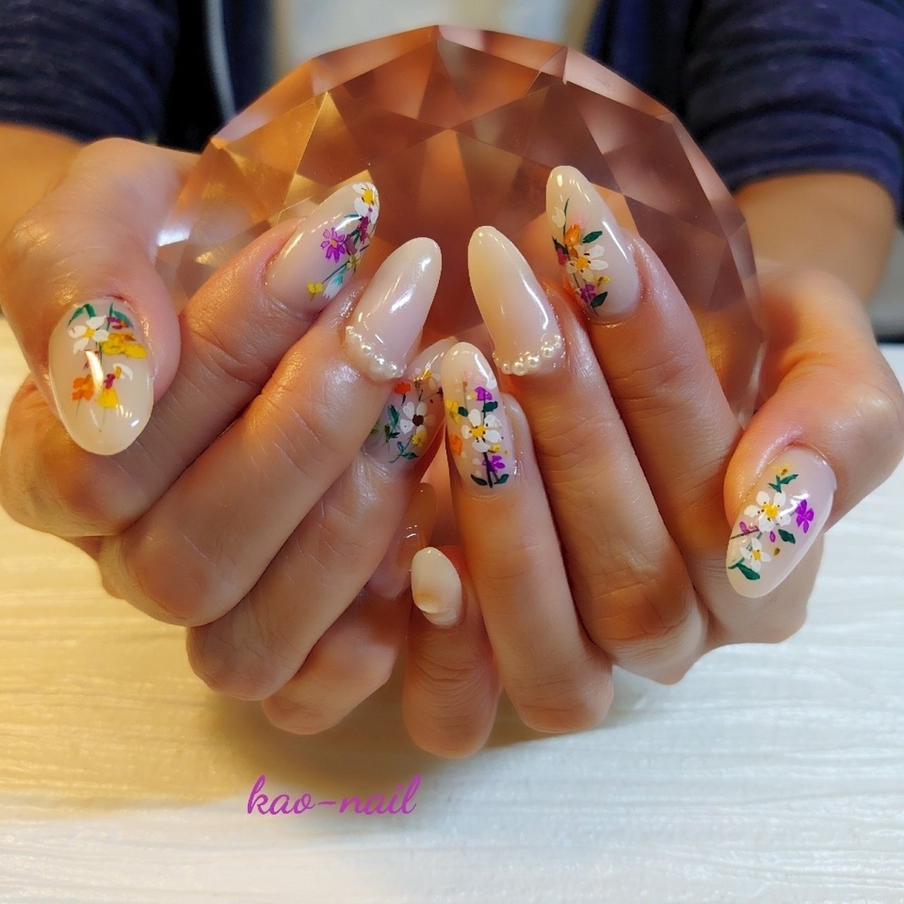 春 ハンド フラワー パール ロング Kao Nailのネイルデザイン No ネイルブック