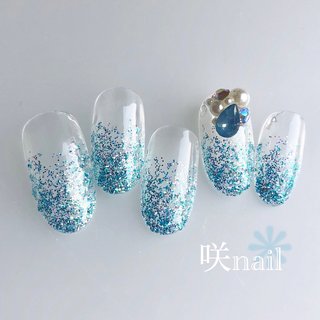 人気順 水色 ラメグラのネイルデザイン ネイルブック
