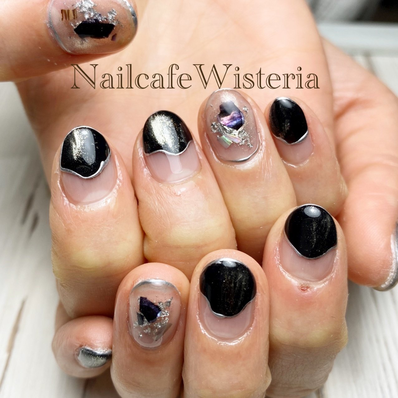 クリア ブラック メタリック Nailcafewisteriaのネイルデザイン No ネイルブック