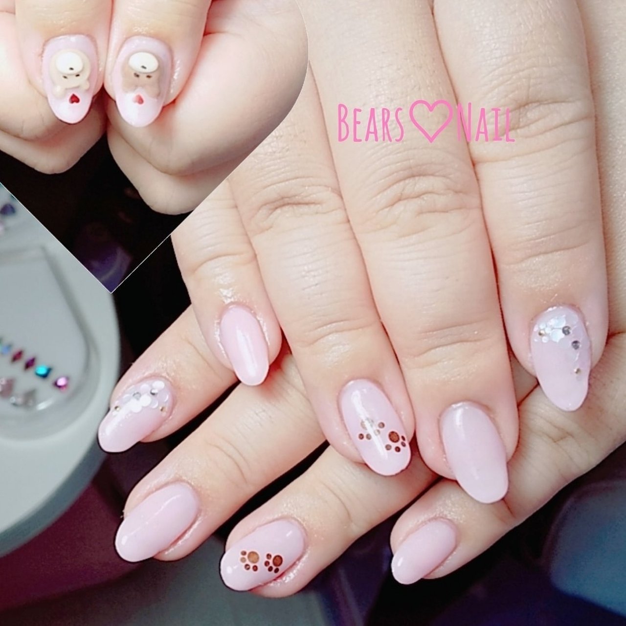 【着画あり】くまネイル　アーガイル柄ネイル　癒しネイル　シンプルネイル 着画あり】くまネイル アーガイル柄ネイル 癒しネイル シンプル