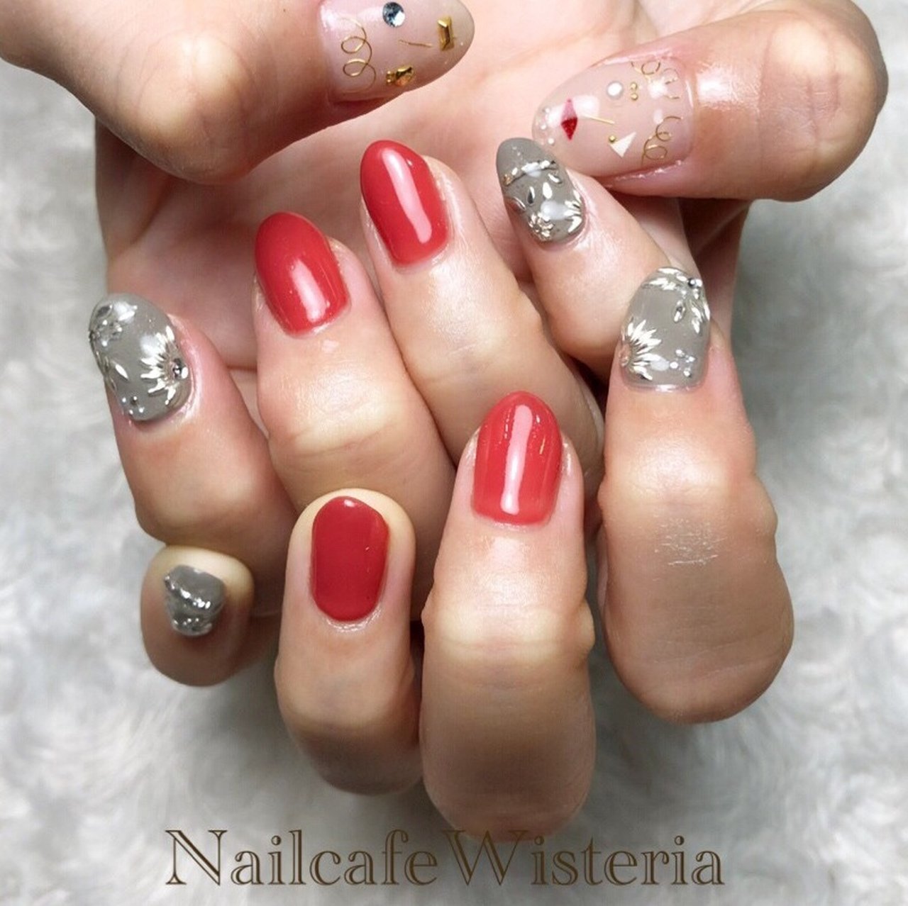 オールシーズン ブライダル ハンド ピンク レッド Nailcafewisteriaのネイルデザイン No ネイルブック