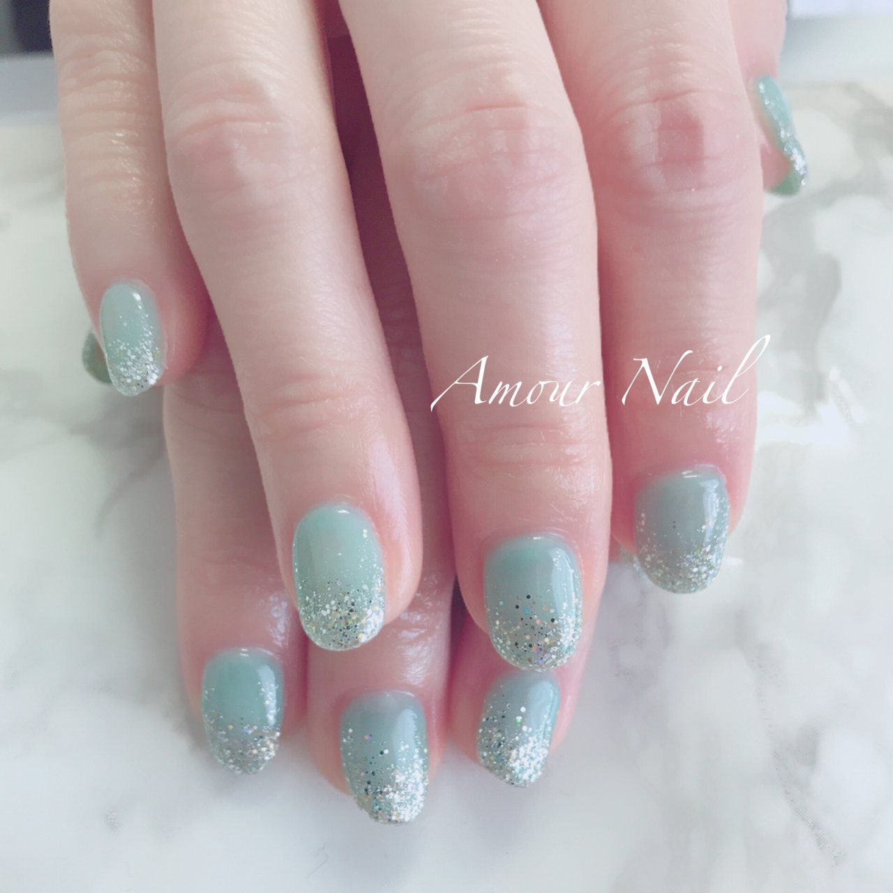 ハンド シンプル ラメ ワンカラー ターコイズ Amour Nailのネイルデザイン No ネイルブック